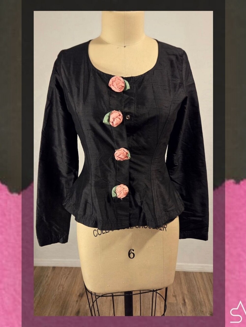 Betsey Johnson Luxe Early 90s Rockabilly Coquette Silk Rosette Blazer (Petite)